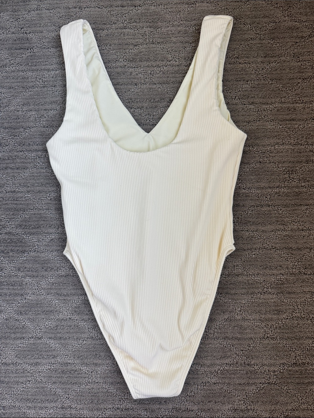 Montce Cream Ribbed Deep V One-Piece Swim - Picture 3 of 5